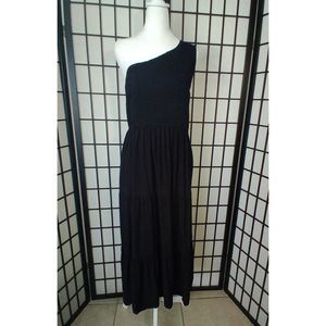 ZESICA Women's Black One Shoulder Boho Flowy Midi Dress Size XL